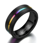 8mm Black Tungsten with 7-Coloful Fashion Men's Ring Band