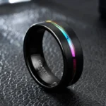 8mm Black Tungsten with 7-Coloful Fashion Men's Ring Band