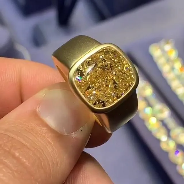 Handmade 5.5 CT Yellow Cushion Cut Bold Men's Ring Band