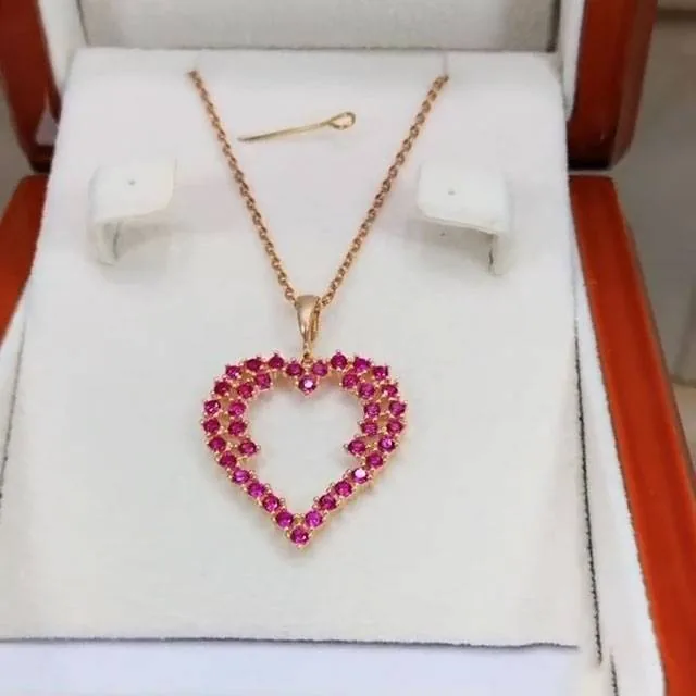 Handmade Heart Design Ruby&Sapphire Necklace