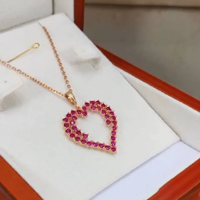 Handmade Heart Design Ruby&Sapphire Necklace