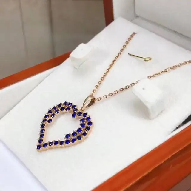 Handmade Heart Design Ruby&Sapphire Necklace