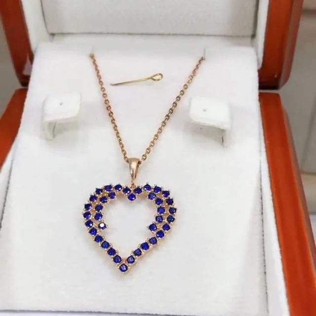 Handmade Heart Design Ruby&Sapphire Necklace
