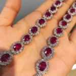 Handmade Stunning Diamond and Halo Oval Ruby Necklace