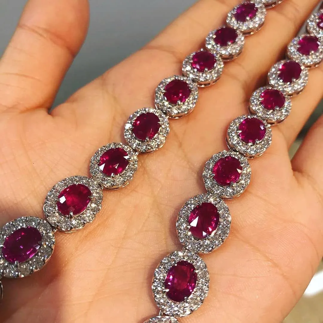 Handmade Stunning Diamond and Halo Oval Ruby Necklace