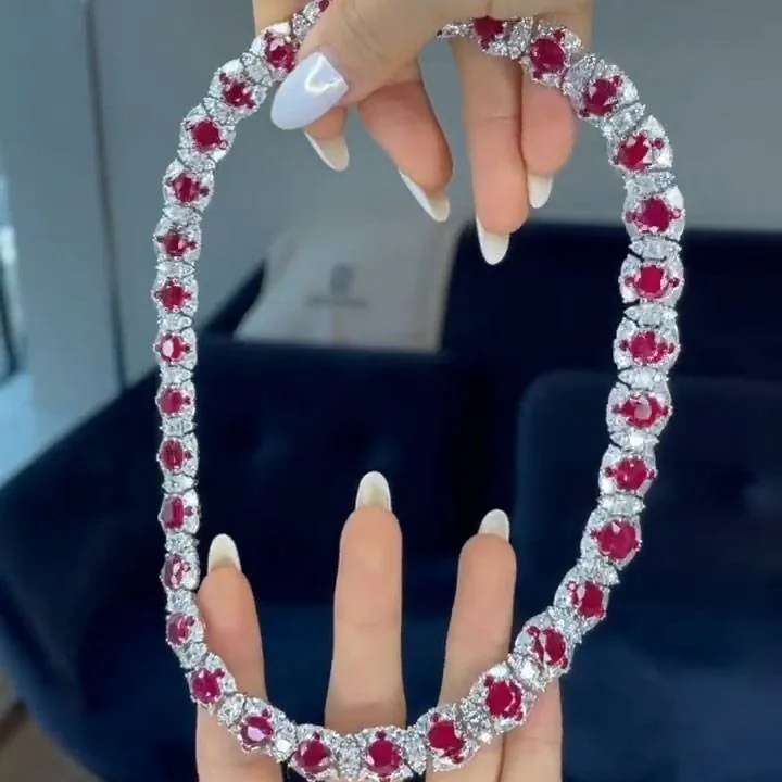 Handmade Stunning Halo Oval Ruby Necklace