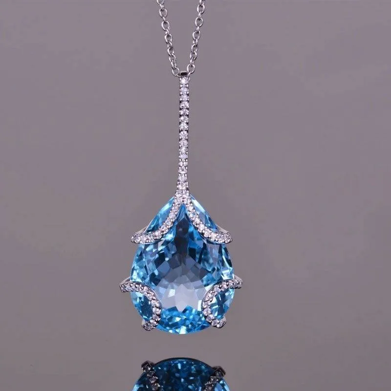 Handmade Ocean Blue Pear Cut Pendant Necklace