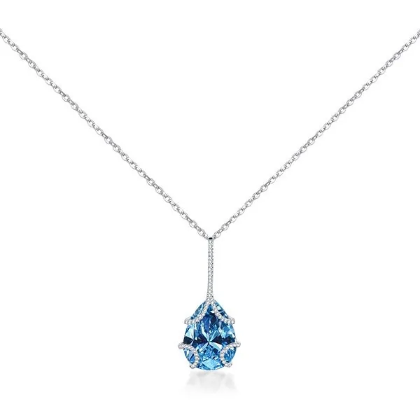 Handmade Ocean Blue Pear Cut Pendant Necklace