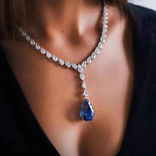 Handmade Luxury Pear cut Sapphire Necklace