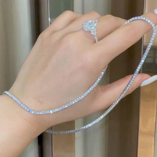 Handmade Women Lab-created Diamond Tennis Necklace