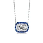 Handmade Halo Cushion Cut Sapphire Pendant Necklace