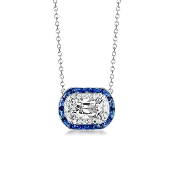 Handmade Halo Cushion Cut Sapphire Pendant Necklace