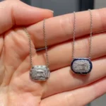 Handmade Halo Cushion Cut Sapphire Pendant Necklace