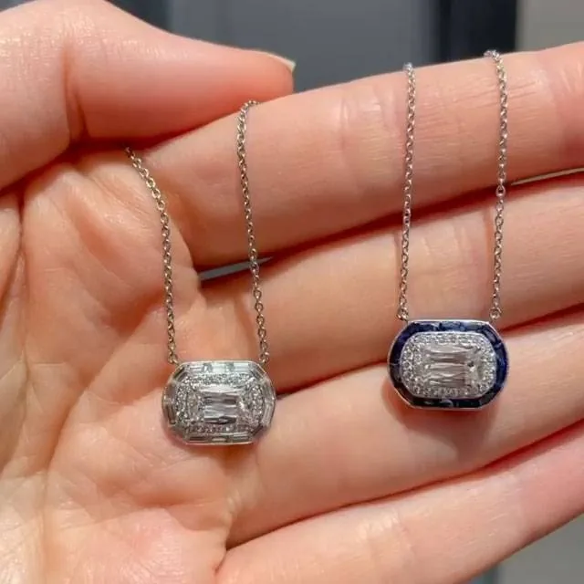Handmade Halo Cushion Cut Sapphire Pendant Necklace