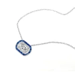 Handmade Halo Cushion Cut Sapphire Pendant Necklace