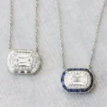 Handmade Halo Cushion Cut Sapphire Pendant Necklace