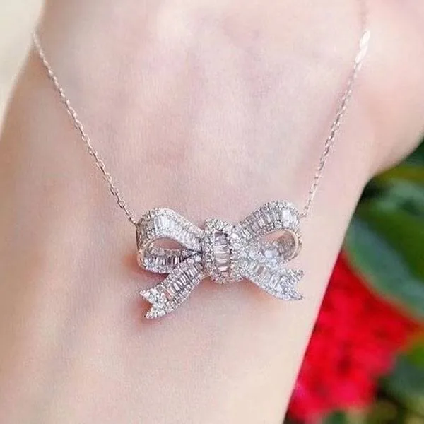 Fashion Micro-pave Knot of Love Sterling Silver Necklace