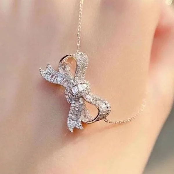 Fashion Micro-pave Knot of Love Sterling Silver Necklace