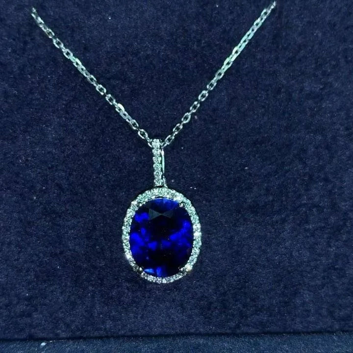 Handmade 5CT Halo Blue Sapphire Pendant