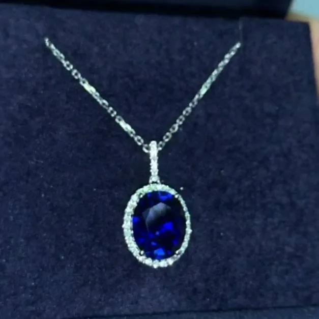 Handmade 5CT Halo Blue Sapphire Pendant