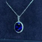 Handmade 5CT Halo Blue Sapphire Pendant