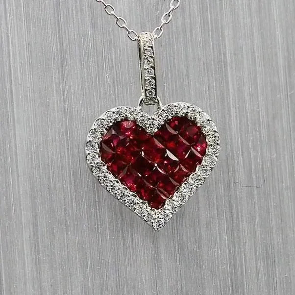 Handmade Invisible set Heart Pendant Necklace