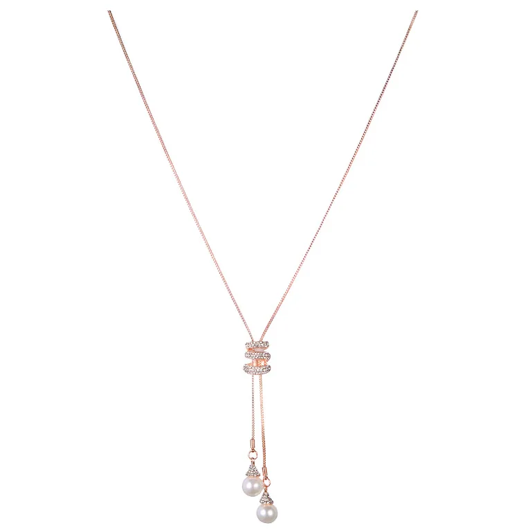 Fashion Spiral Design Crystal & Pearl Necklace in Alloy