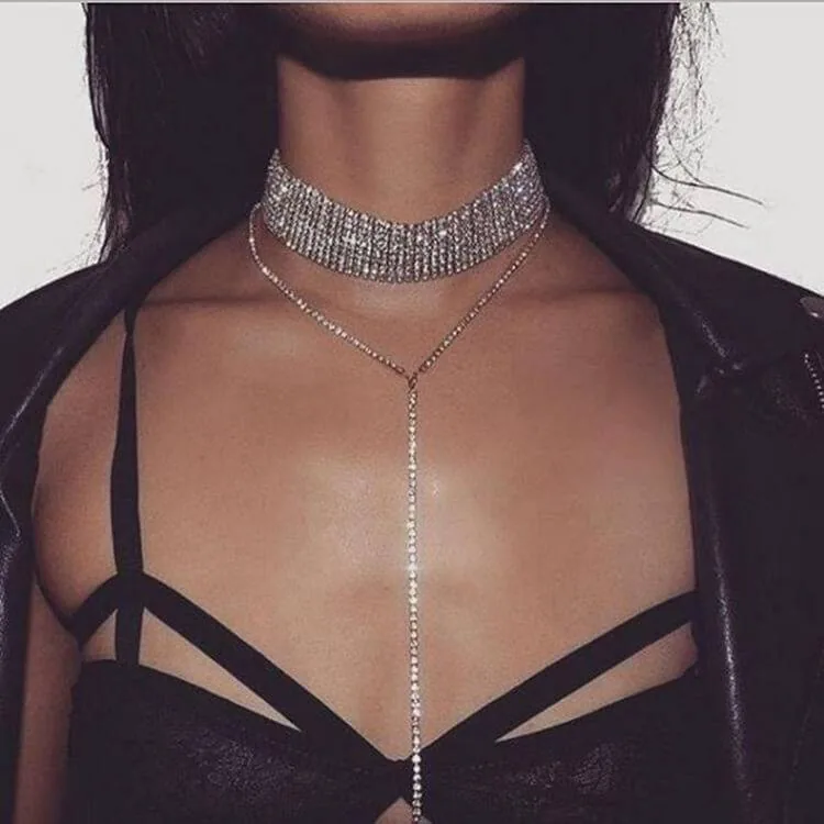 Vintage CZ Studded Choker Sparkly Necklace