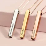 Handmade Engraved 3D Bar Sterling Silver Necklace