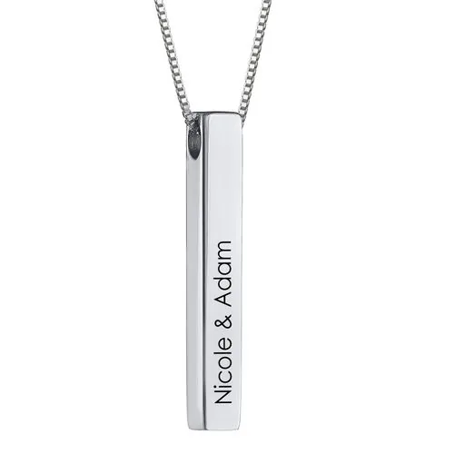 Handmade Engraved 3D Bar Sterling Silver Necklace
