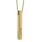 Handmade Engraved 3D Bar Sterling Silver Necklace