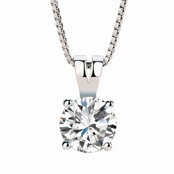 Handmade Simple Round Cut Solitaire Sterling Silver Necklace