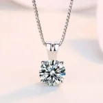 Handmade Simple Round Cut Solitaire Sterling Silver Necklace