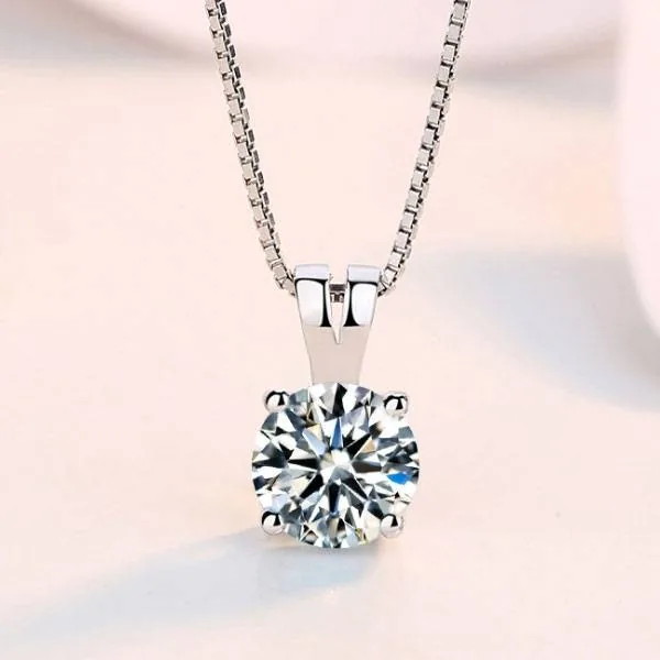 Handmade Simple Round Cut Solitaire Sterling Silver Necklace
