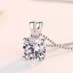 Handmade Simple Round Cut Solitaire Sterling Silver Necklace