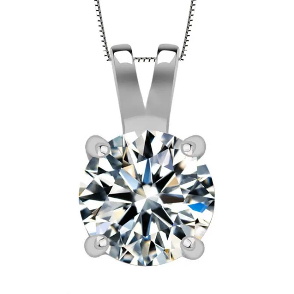Handmade Simple Round Cut Solitaire Sterling Silver Necklace
