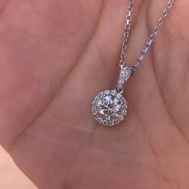 Handmade 2.0 ct.tw Lab Created Sapphire Halo Pendant Necklace