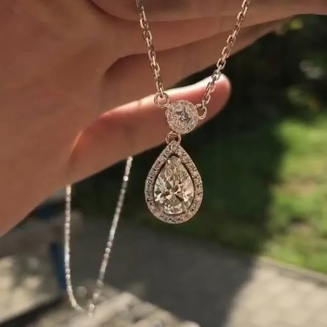 Handmade 3.0 ct.tw Halo Pear Cut Pendent Necklace