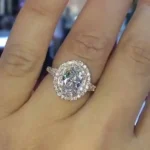 Handmade 3.0 Ct Double Halo Oval Cut Sterling Silver Engagement Ring