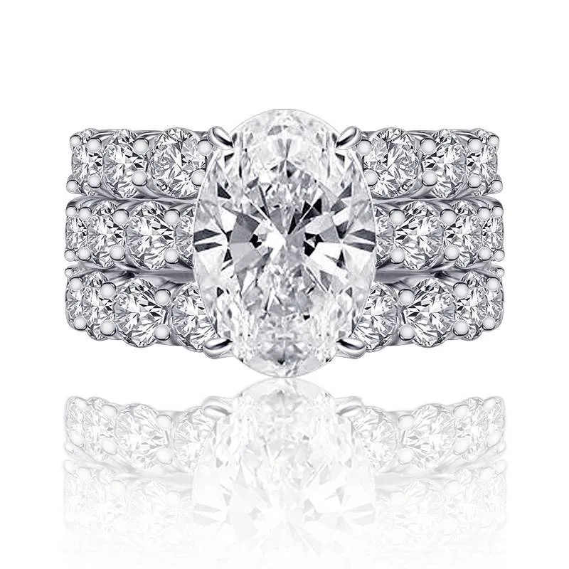 Handmade 5 Ct Oval Cut Sterling Silver Ring Set With 2 Bands