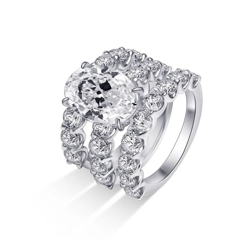 Handmade 5 Ct Oval Cut Sterling Silver Ring Set With 2 Bands