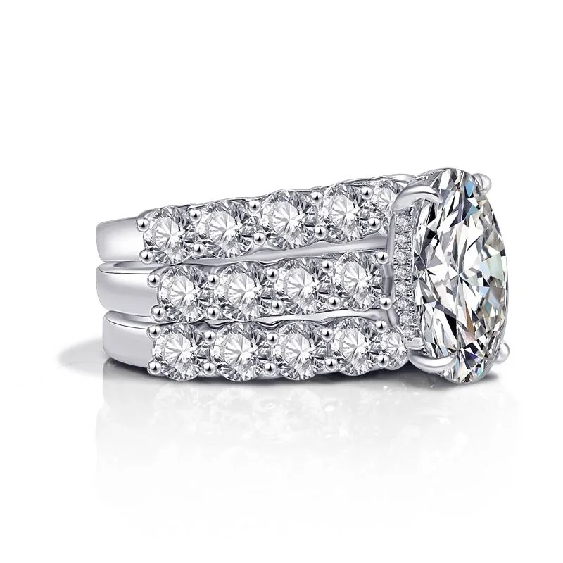Handmade 5 Ct Oval Cut Sterling Silver Ring Set With 2 Bands