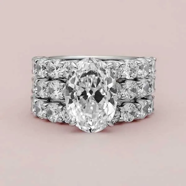 Handmade 5 Ct Oval Cut Sterling Silver Ring Set With 2 Bands