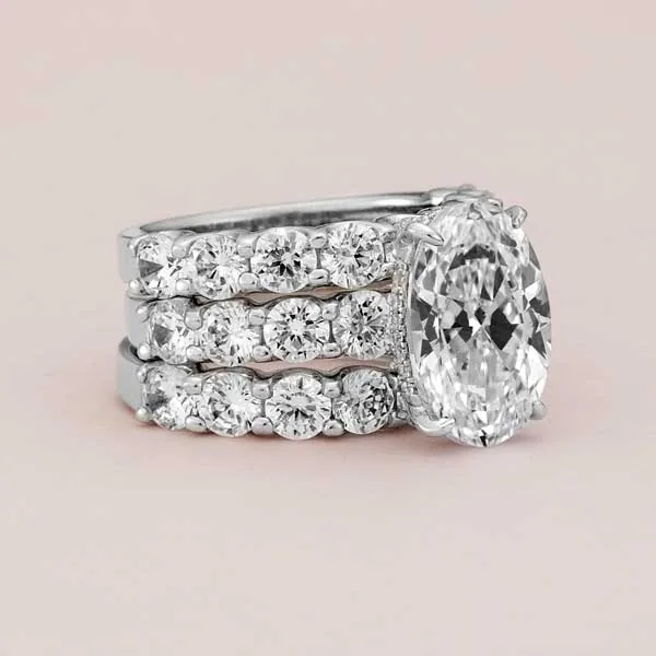 Handmade 5 Ct Oval Cut Sterling Silver Ring Set With 2 Bands
