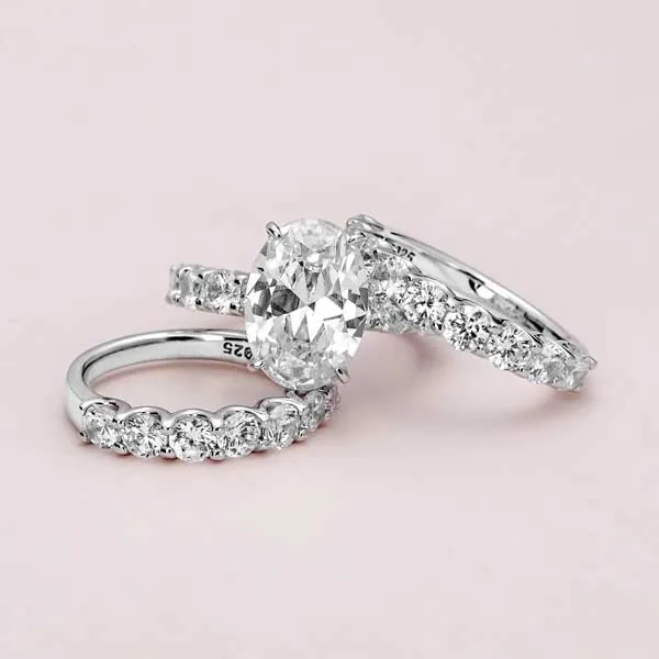 Handmade 5 Ct Oval Cut Sterling Silver Ring Set With 2 Bands