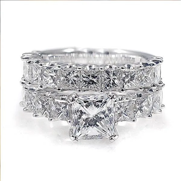 Handmade 2 Ct Princess Cut With Princess Cut U-Prong Ring Set
