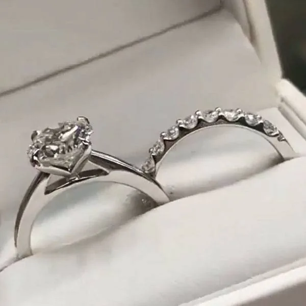 Handmade 1.5 Ct Classic Brilliant Cut Sterling Silver Ring Set