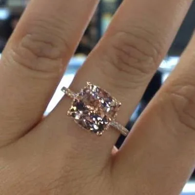 Handmade 4 Ct Rose Gold Cushion Cut Ring With Marquise Shape Band Milgrain Brilliant Cut Band