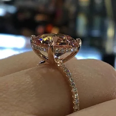 Handmade 4 Ct Rose Gold Cushion Cut Ring With Marquise Shape Band Milgrain Brilliant Cut Band