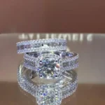 Handmade Halo Round Cut Sterling Silver Ring Set